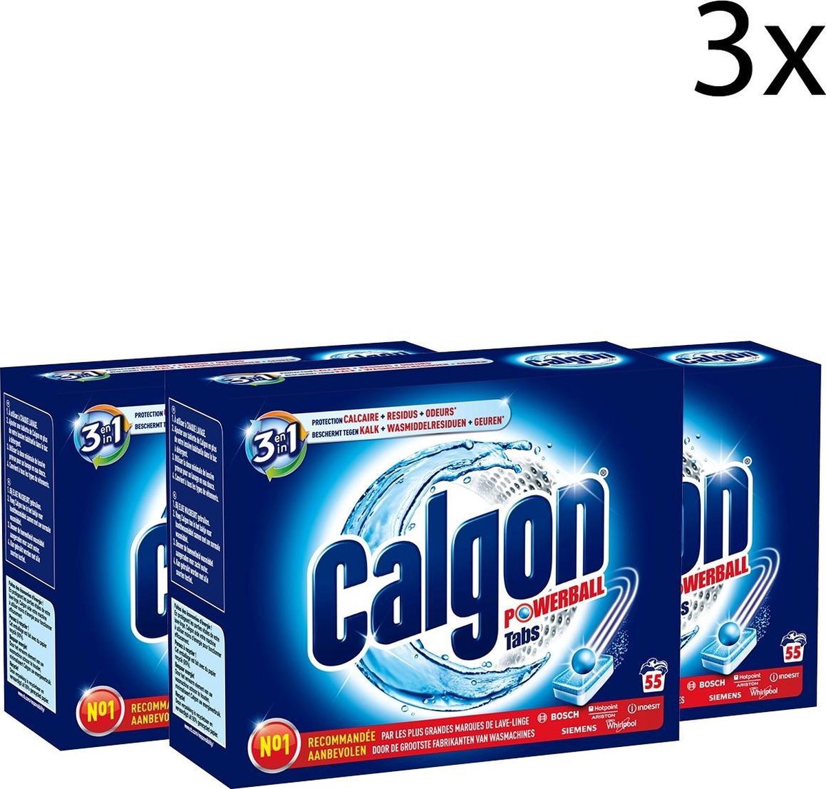 Calgon 3 in 1 Powerball Tabs Wasmachine Reiniger en Anti kalk -  3x 55 Tabletten - 165 Tabletten