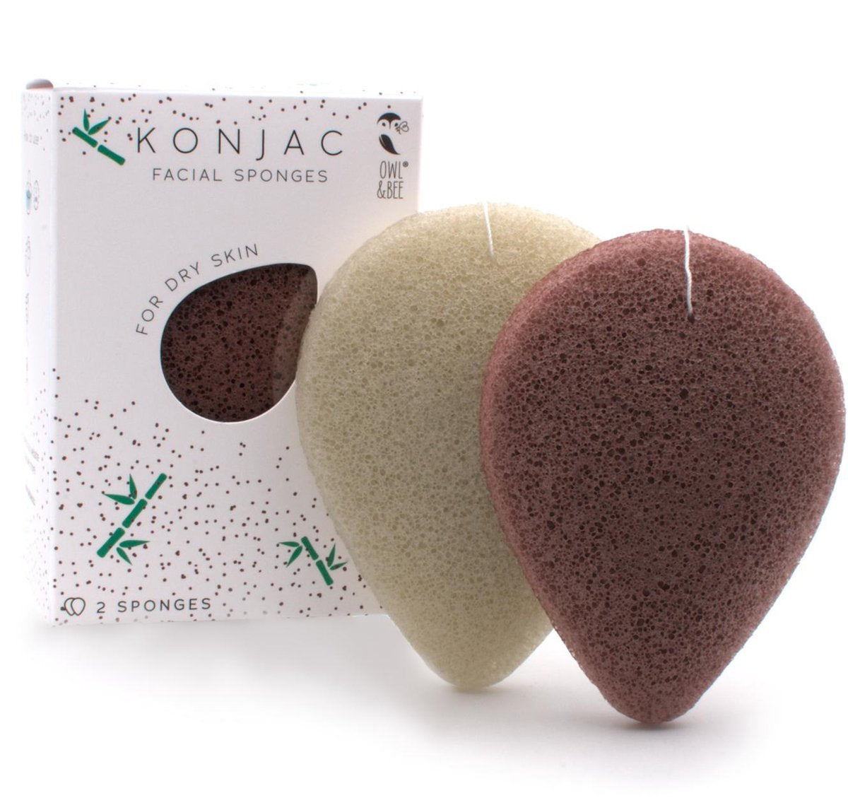 Owl & Bee® Konjac facial sponges - Gezichtssponzen - Voor droge huid - 2 pack - Vegan gecertifieerd