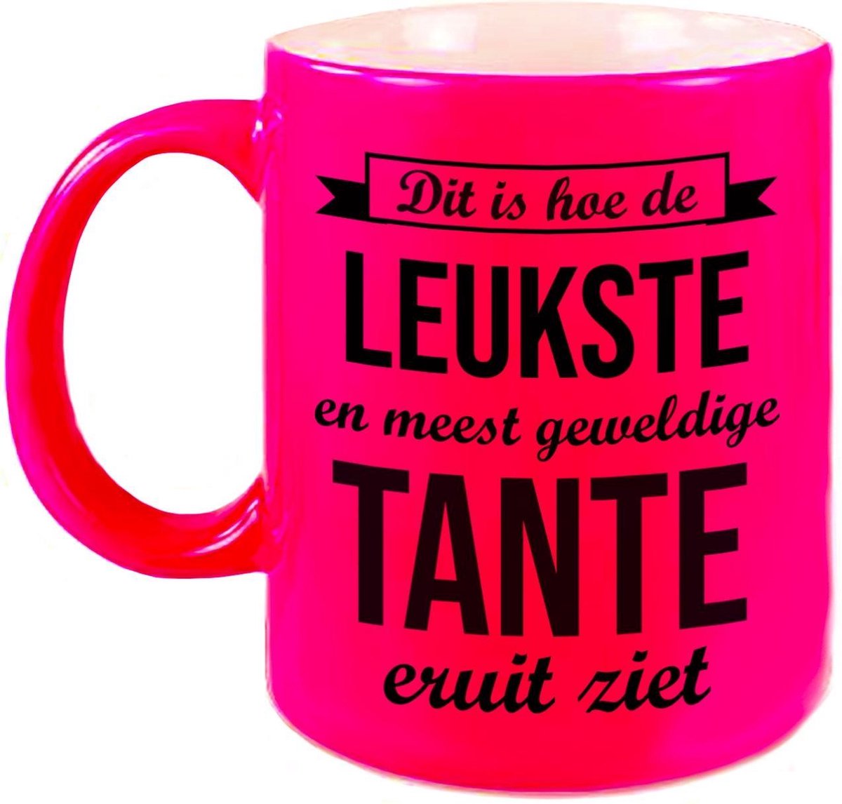 Leukste en meest geweldige tante cadeau koffiemok / theebeker neon roze 330 ml
