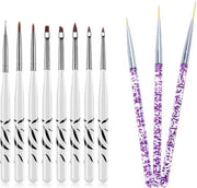 GUAPÀ - Nail Art Gel Penselen Duo Set voor het creëren van prachtige nagels - High Quality - 11 stuks - Zwart Wit Paars