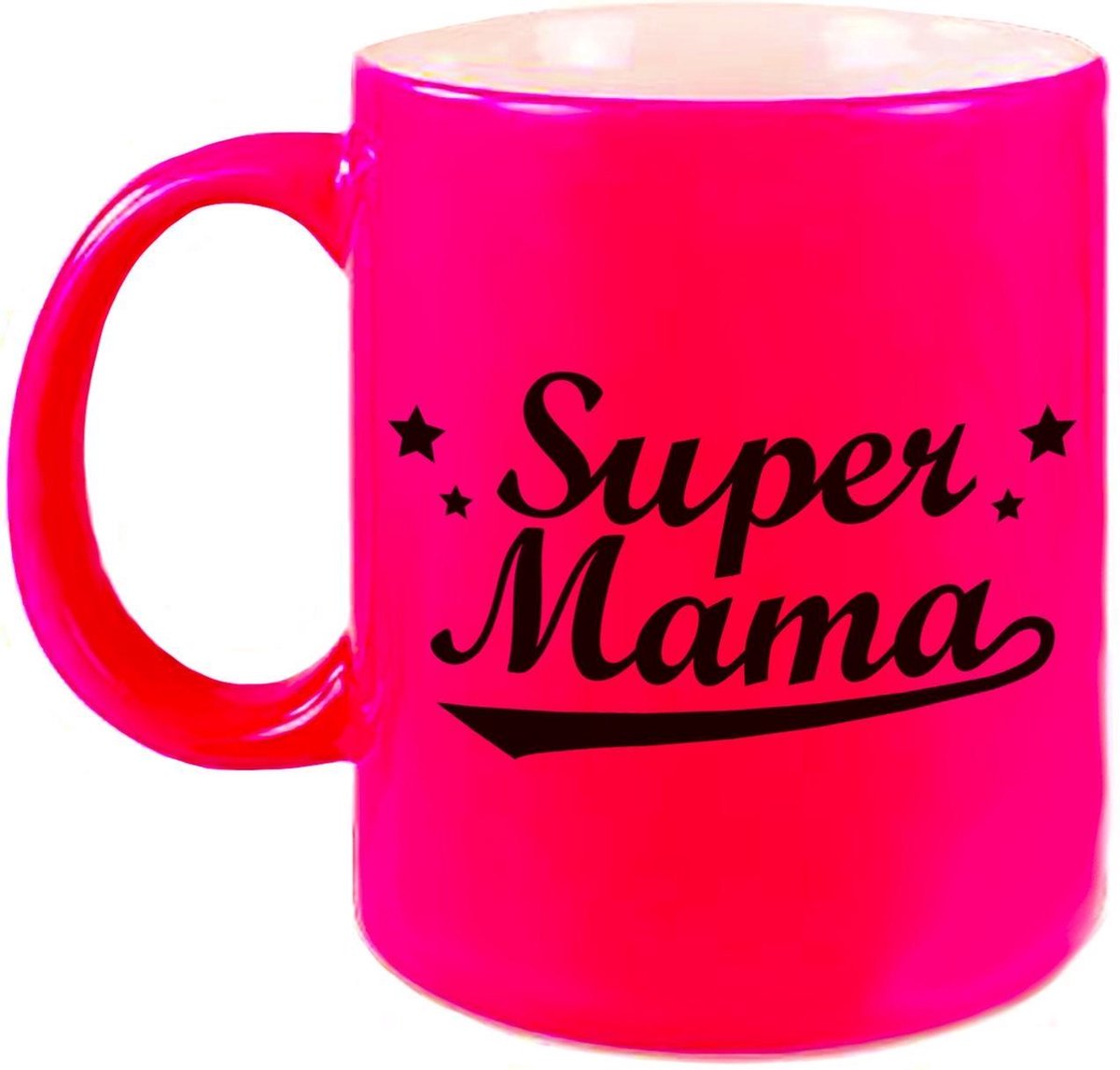 Super mama mok / beker neon roze voor Moederdag/ verjaardag 330 ml
