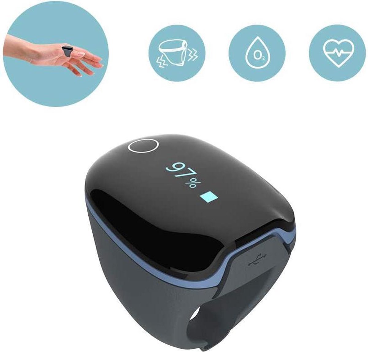 Oximeter Ring - Saturatiemeter - Incl. App + Pc rapport