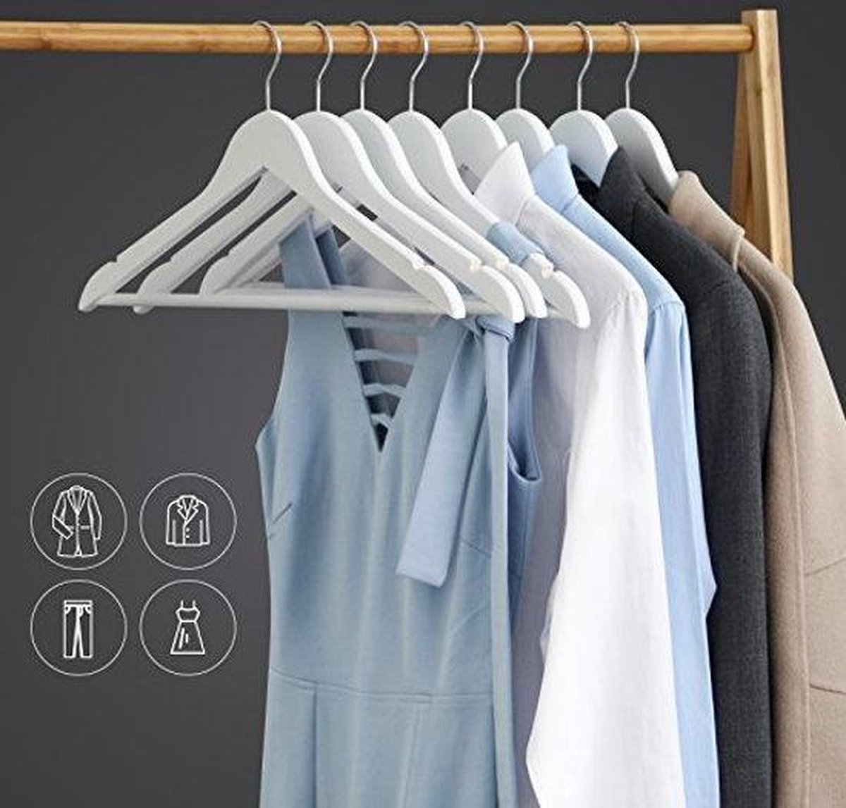 Relaxwonen - kledinghanger 20 stuks - klerenhanger - kleerhanger - broekenstang - hout wit