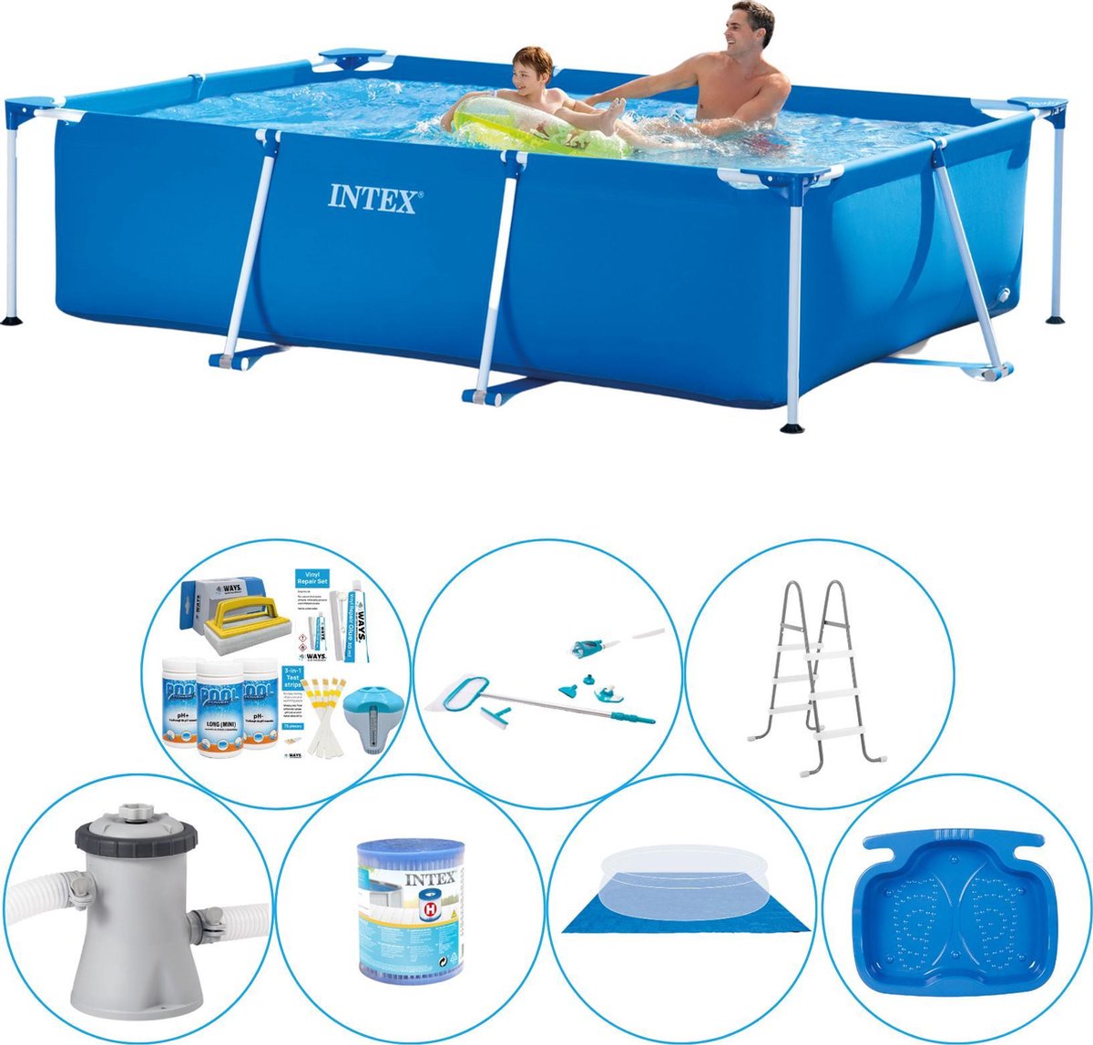 Intex Frame Pool Rechthoekig 260x160x65 cm - 8-delig - Alles in 1 Zwembad Pakket