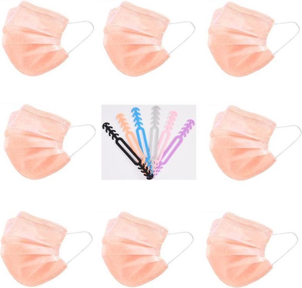 Oranje Wegwerp Mondmaskers | 100 Gekleurde Mondkapjes | Met 6 Earsavers Mixed Kleuren | 3 Laags | Hoogste Kwaliteitsgarantie