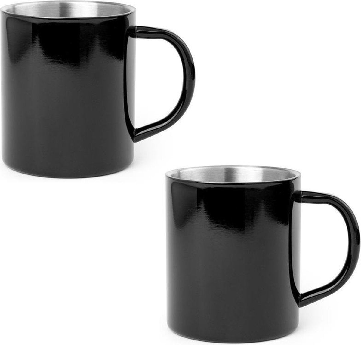 6x Drinkbeker/mok zwart 280 ml - RVS - Zwarte mokken/bekers voor onbijt en lunch