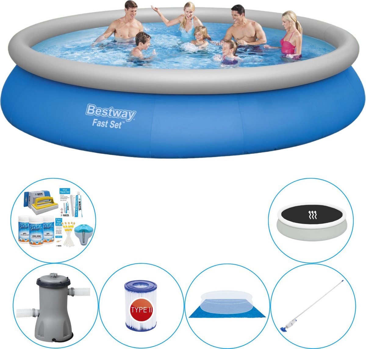 Bestway Fast Set Rond 457x84 cm - Zwembad Combinatie Pakket