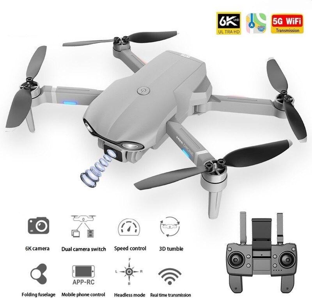 LUXWALLET Nocchi 5D - 20 KM/h - 249 Gram - 6K Camera + Stabilisator - 5Ghz WiFI FPV GPS Drone - Live Video + 2 Accu + Opbergcase