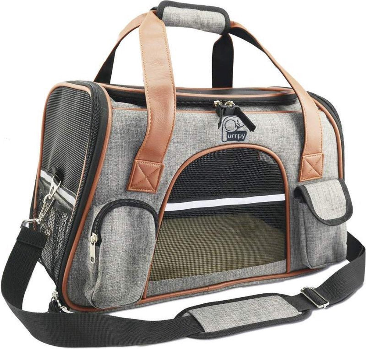 Rexa® Huisdiertas Bruin/Zwart/Grijs Reis tas schoudertas voor honden en katten | huisdier kat vervoer | kattentas hondendraagtas transport meenemen vakantie | hondendrager reistas | carrier
