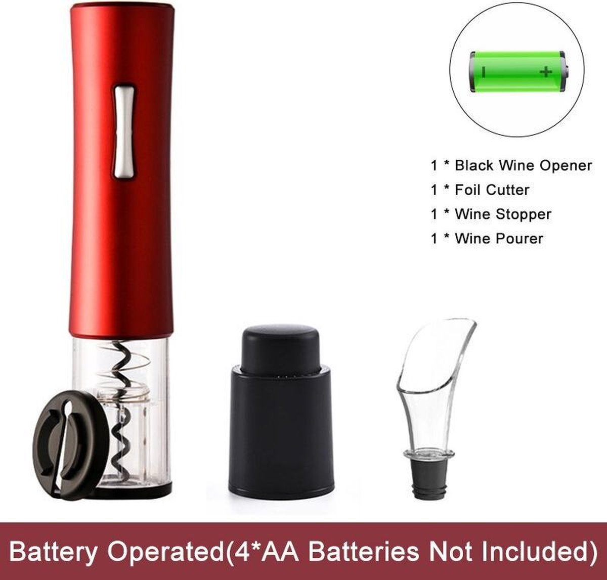 Baymate Wijn Kurkentrekker Draadloze Kurkentrekker Wijnopener Automatische Folie Cutter Elektrische Wijn Flesopeners Draagbaar Red Add A Stopper And A Pourer