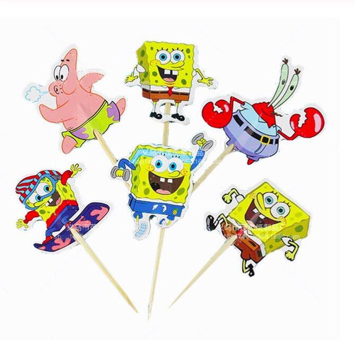 ProductGoods - 24 x Leuke Spongebob cocktailprikkers | Verjaardag | Sateprikkers | Traktatie | Feest | Cake topper decoratie | Prikkers