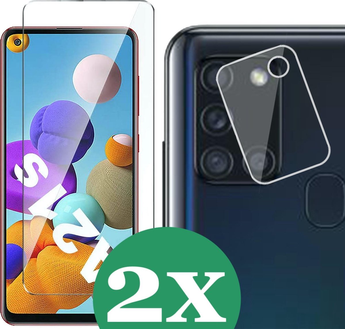 Samsung A21s Screenprotector - Samsung Galaxy A21s Screen Protector Glas en Samsung A21s Screenprotector Camera - 2 Stuks