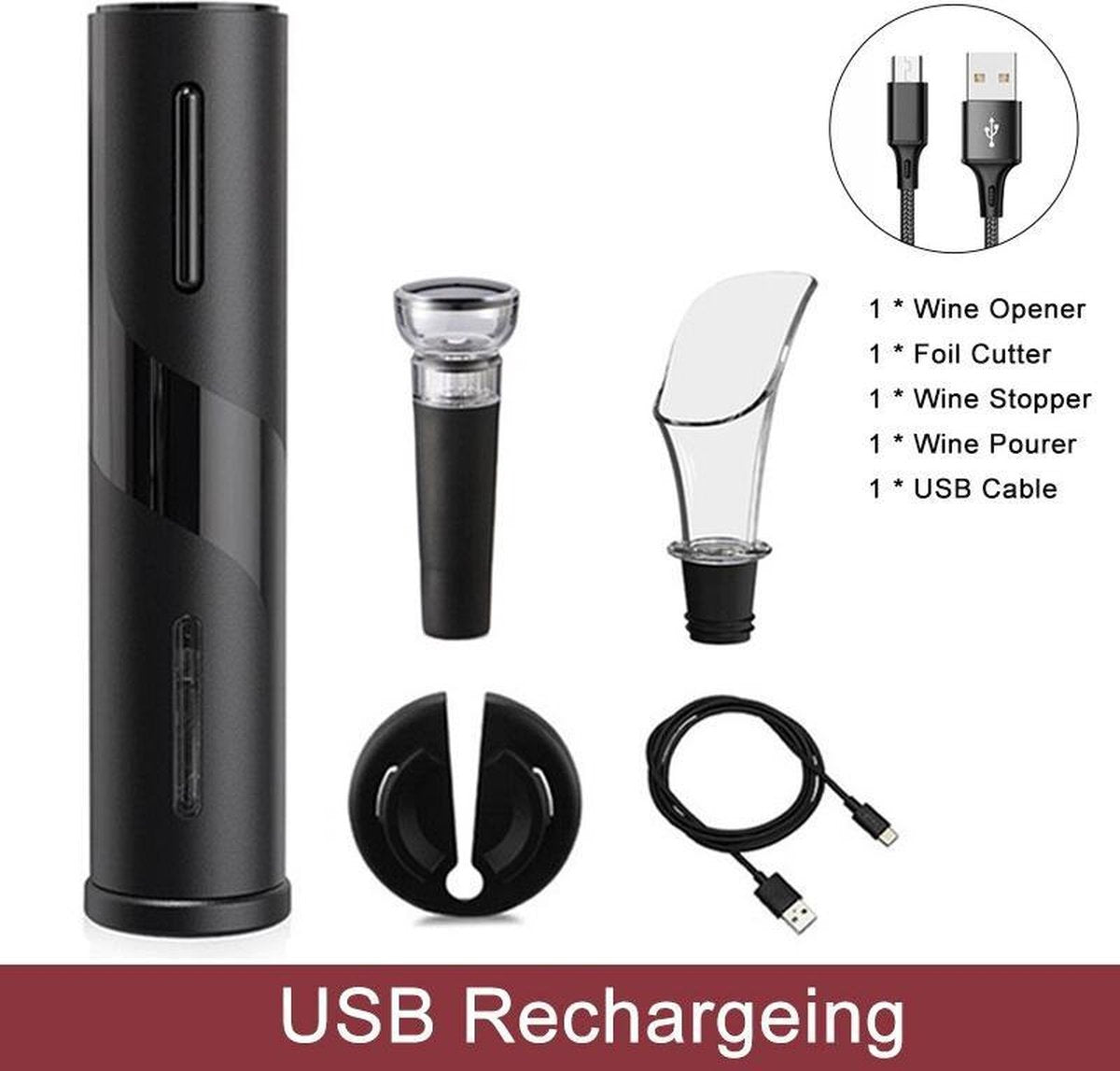 TBG Elektrische Wijnopener Oplaadbare Automatische Kurkentrekker Creatieve Wijn Flesopener met Usb-oplaadkabel Pak voor Thuisgebruik 1 set-3