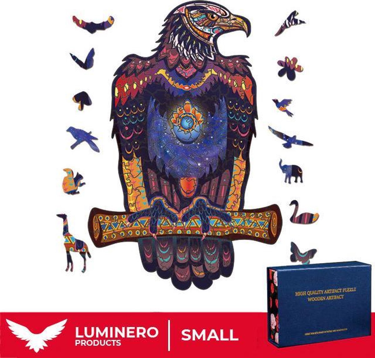 Luminero™️ - Jigsaw Houten Puzzel - Adelaar Small Formaat – Wooden puzzle - Leuk voor volwassenen - Unieke vormen - Educatieve puzzels - Fantastisch cadeau voor vrienden en gezinnen - Huisdecoratie - Giftbox