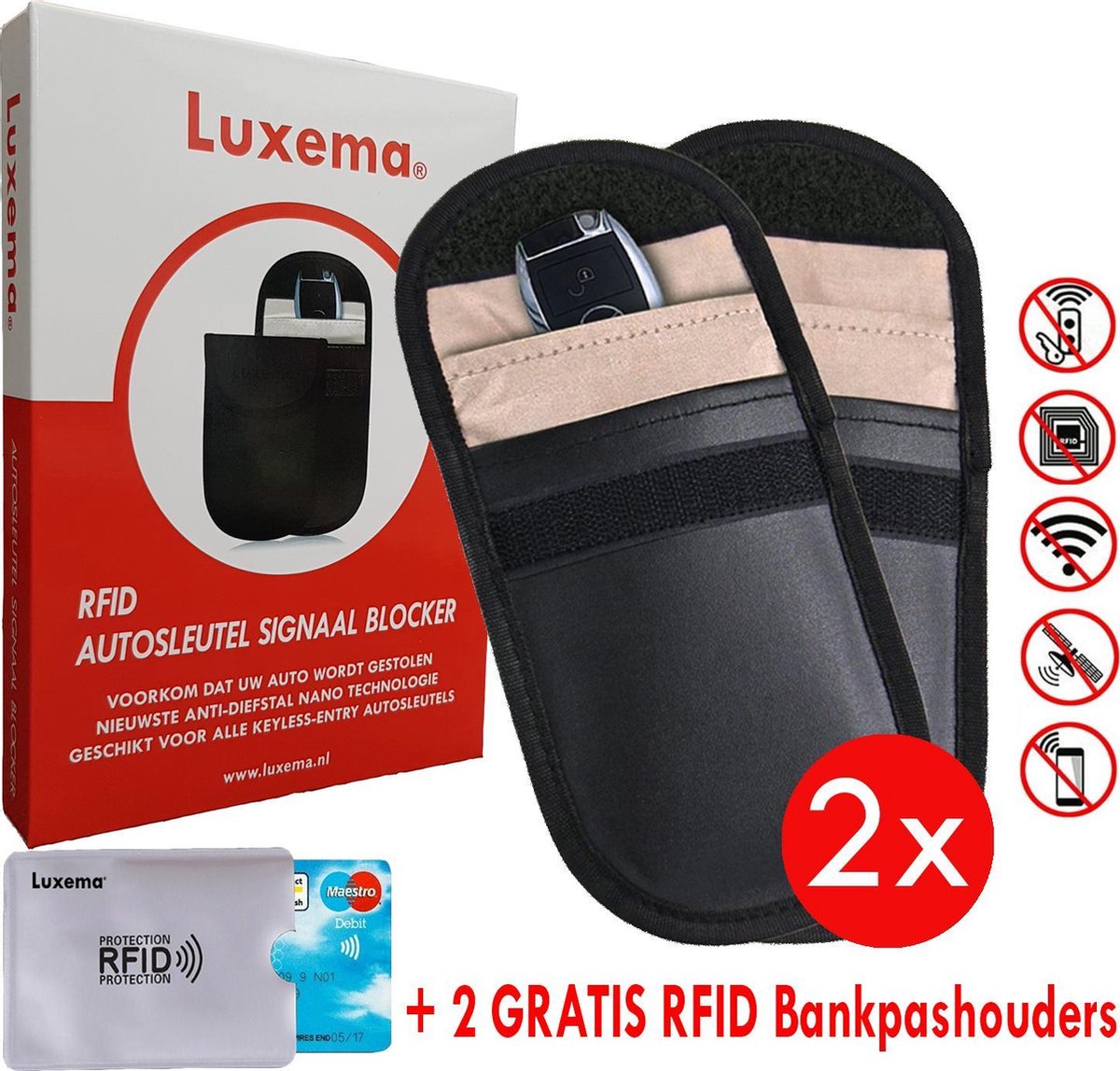 Luxema® - Autosleutel RFID Antidiefstal - 2 stuks + 2 Gratis RFID Bankpashouders - Keyless Entry - Autosleutel Hoesje - Faraday - Autosleutel Rfid Beschermhoes - Autosleutel Antidiefstal Hoesjes - Autosleutel Rfid - Auto Sleutel Etui - TopCadeau