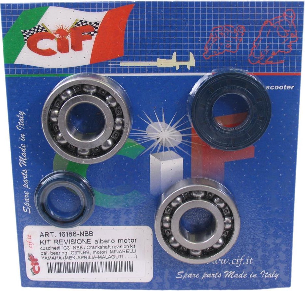 Krukaslager-keerringset Minarelli horizontaal / verticaal motor 50cc lagers met stalen kooi C3