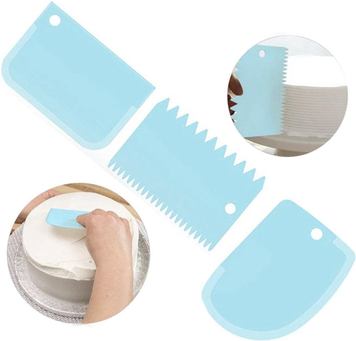 Deegschraper | Deegkrabber | Deegsteker | Fondant schraper voor taart / icing / cake | Keukentool deeg snijder | Spatel voor taart | Smoother | Soepel Maker | Cake beslag schraper | Rand Decoratie - Kunststof Blauw