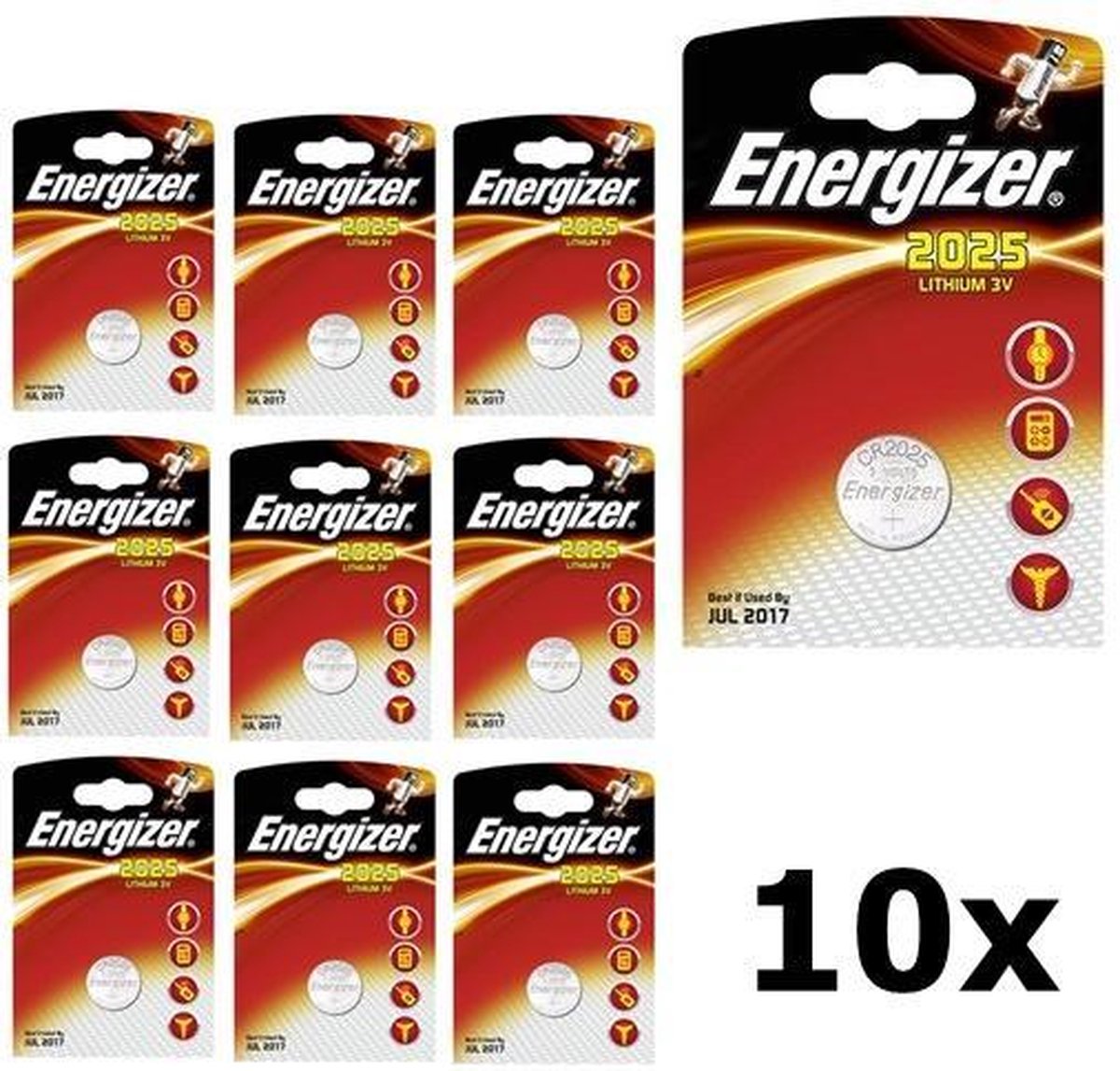 10 Stuks (10 Blister a 1st) Energizer CR2025 3v lithium knoopcel batterij
