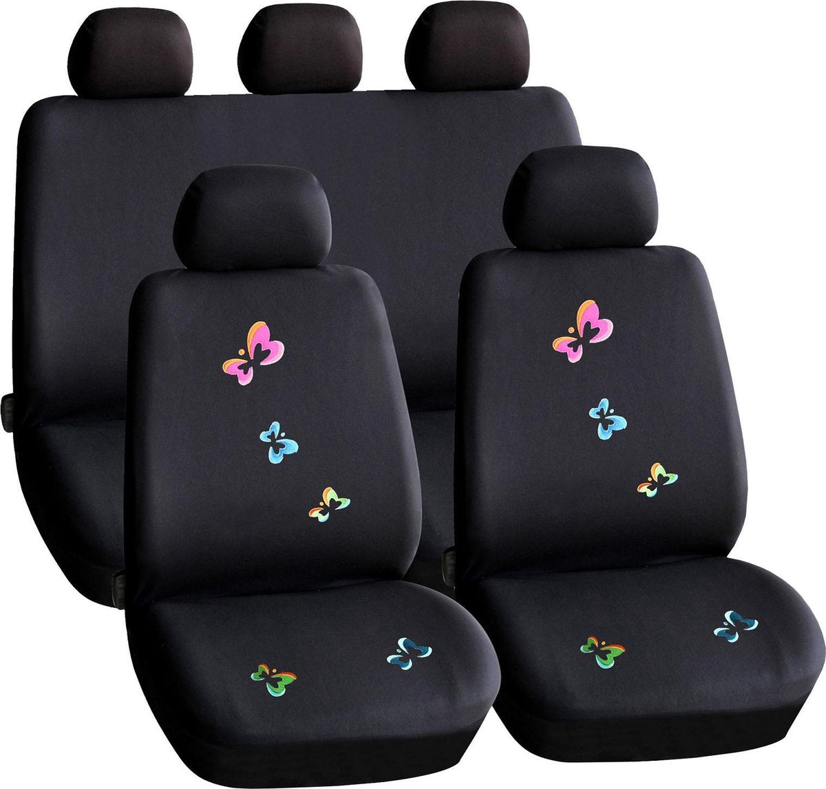 Universele stoelhoezen auto - Zwart met Vlinders - Stoelhoes voor in de auto - Complete set - Stoelhoezenset