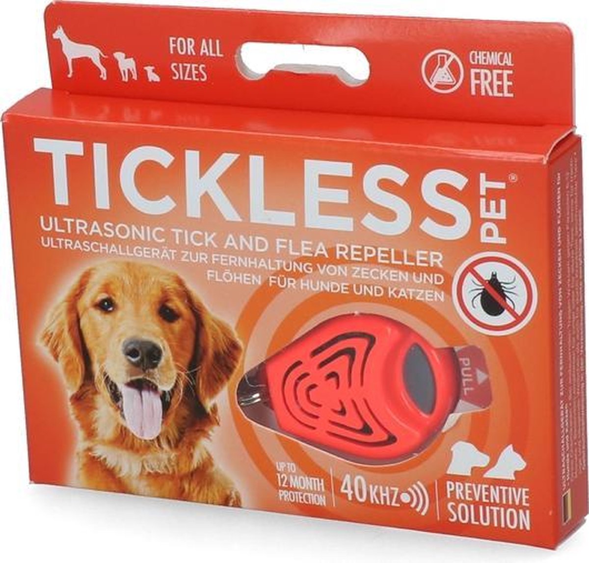Tickless - Anti-vlo en teekmiddel - Vervanging van Teken en Vlooien band - 6-12 maanden werkzaam - Oranje