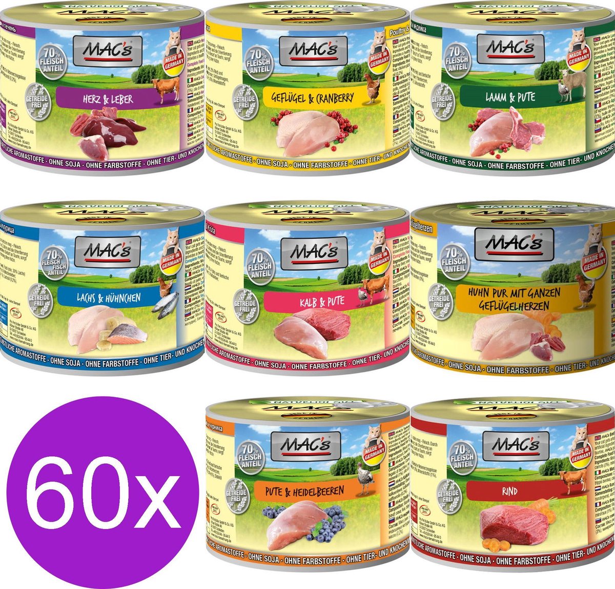 MAC’s Kattenvoer Natvoer Blik Mixpakket 60 x 200g + kattensnoepjes