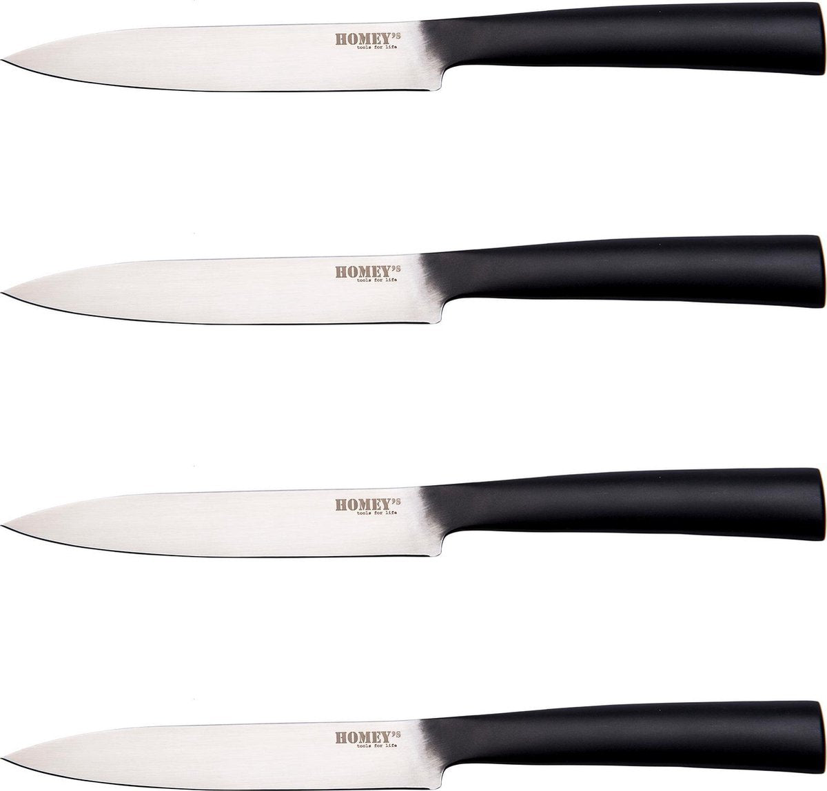 Homey's SVART Steakmessenset - 4-Delig - 13cm - Volledig RVS - Microkarteling
