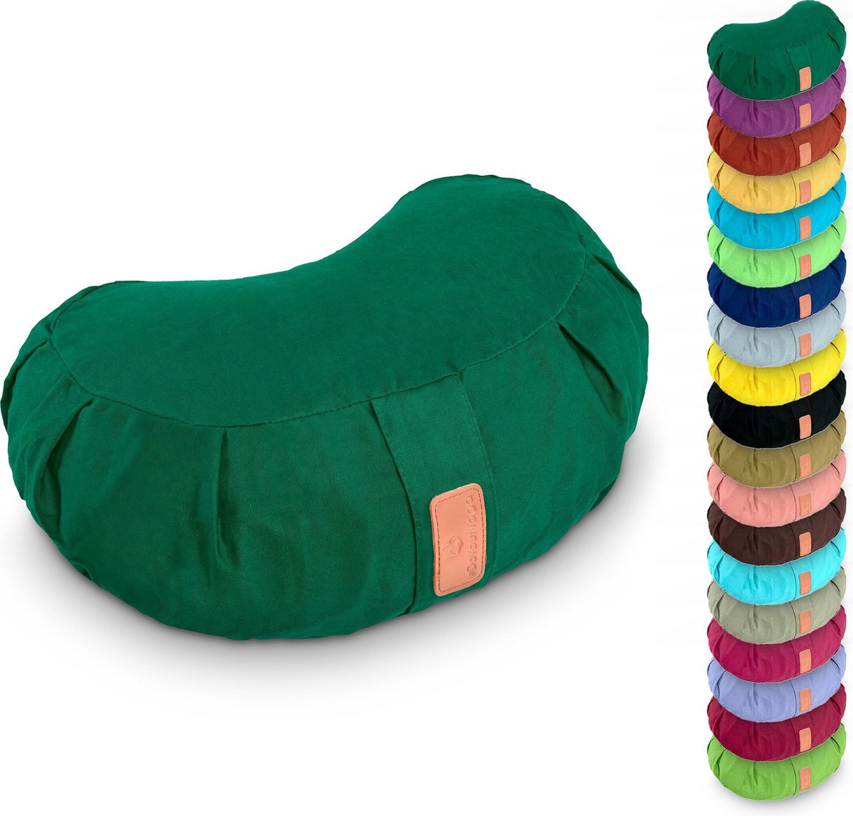 #DoYourYoga - Yoga kussen - »Ganesh« - halve maan meditatiekussen met bio-organische boekweit schalen vulling - 45x30x14 cm - donkergroen