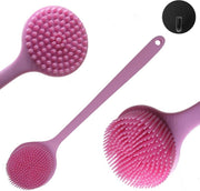 B&P Badborstel met steel - incl. haakje - roze - kunststof - massageborstel rug -  douche borstel steel - borstel - lichaamsborstel silicone - scrub lichaam - wet & dry brush