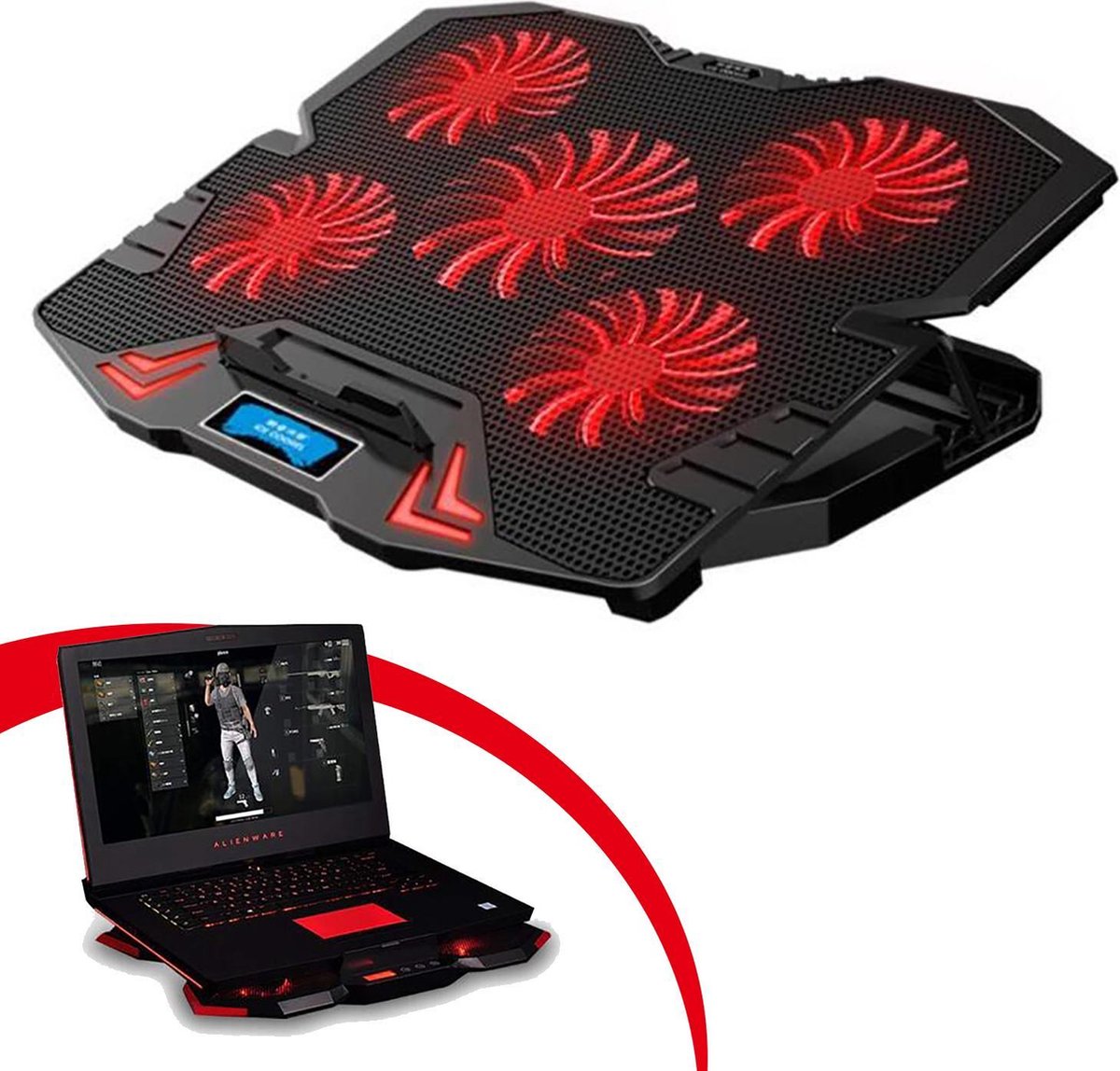 Greenure laptop koeler - cooling pad - cooler - laptophouder - standaard - tot 17 inch - verstelbaar - rood