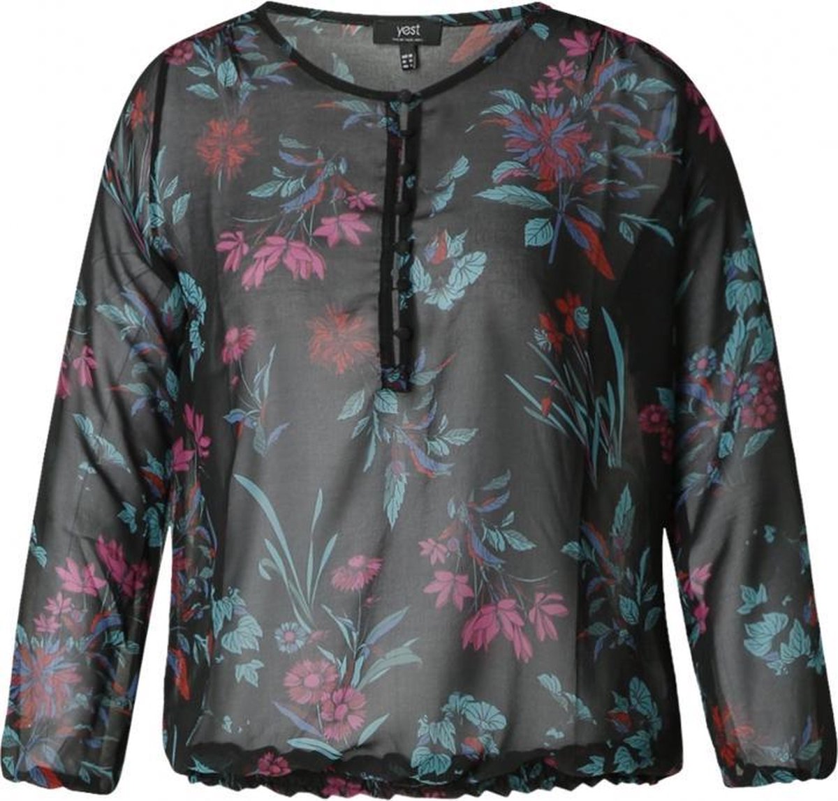 YEST Celia Blouse - Black Multi Colour - maat 44