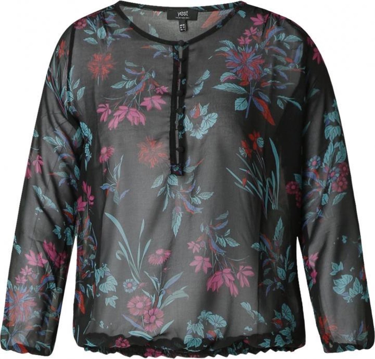 YEST Celia Blouse - Black Multi Colour - maat 36