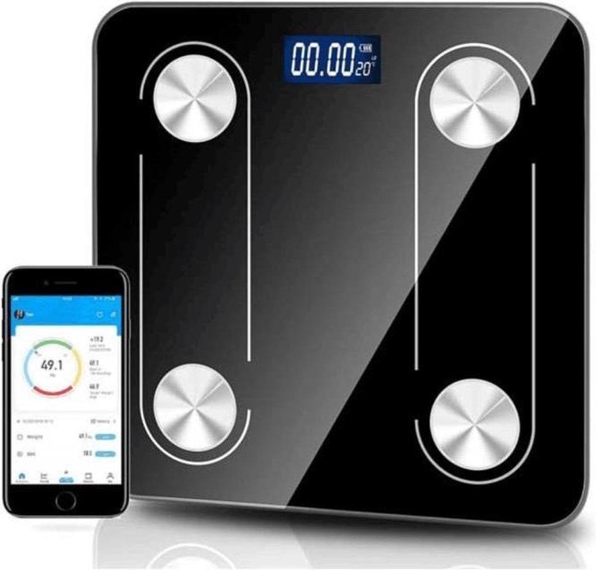 Parya Official - Digitale Personenweegschaal - Bluetooth - Volledige Lichaamsanalyse - Lichaamweegschaal Zwart