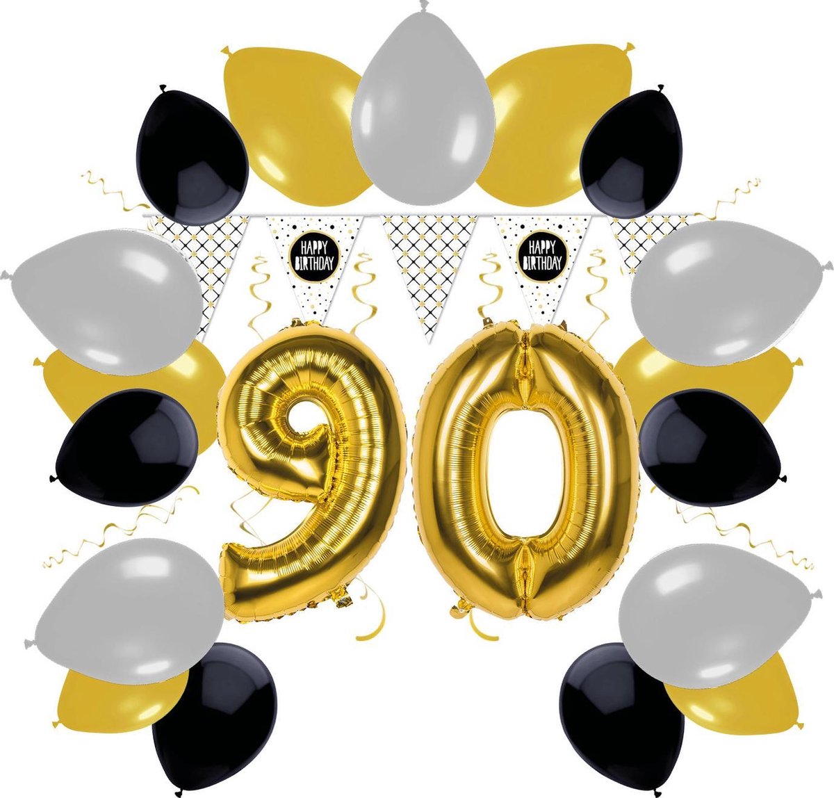 e-Carnavalskleding.nl Feestversiering pakket 90 jaar | Versiering 90e verjaardag | 90 jaar feestversiering pakket compleet | Leuk pakket met feestartikelen voor de 90e verjaardag Small