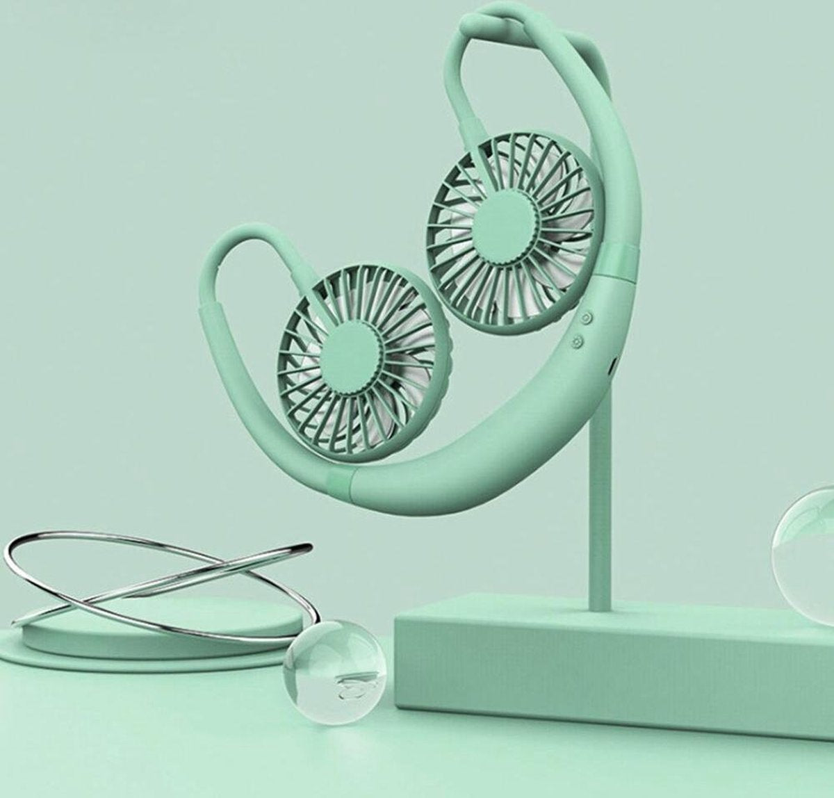 Nek Ventilator - Draagbare Ventilator - Nek Fan - Mini Ventilator - Hals Ventilator - Nekventilator - Groen
