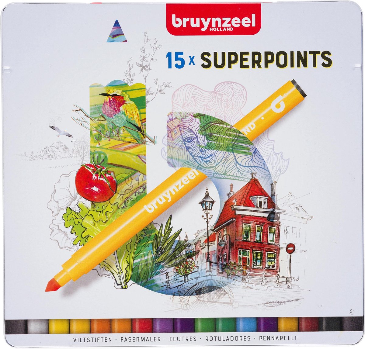 Bruynzeel Expression blik 15 super viltstiften - met witte wis-stift