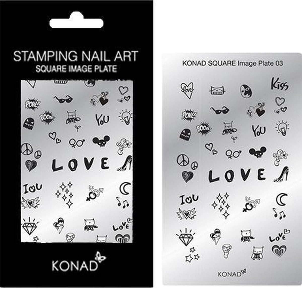 KONAD Square nail art sjablonen 03 met 34 ' LOVE ' nagel figuurtjes.