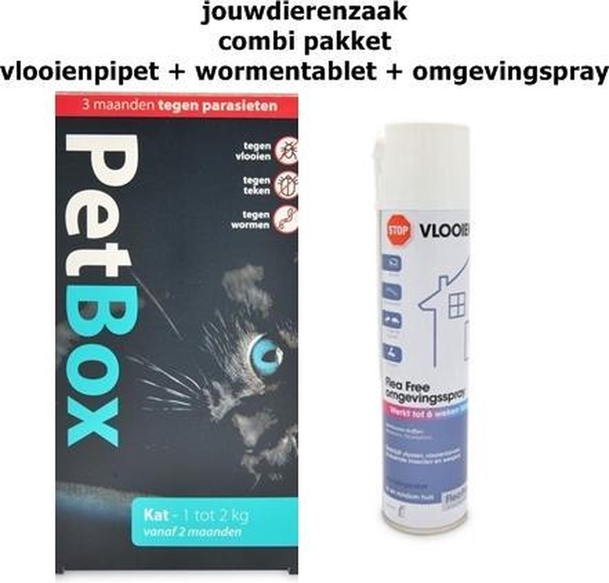 Combi pakket vlooien/teken/wormen/omgeving kat 1-2 kg