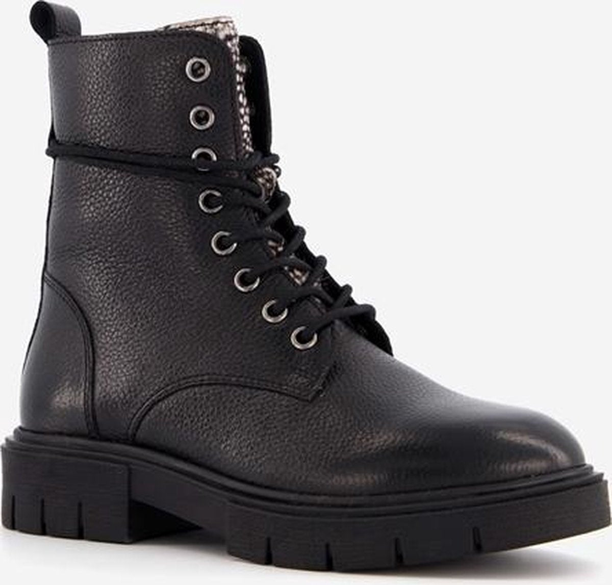 Groot leren meisjes veterboots met stippen - Zwart - Maat 33