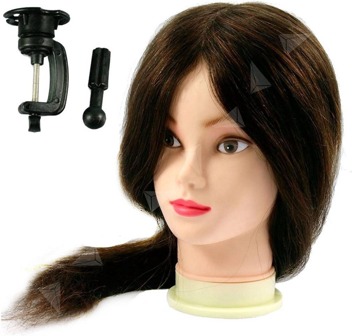 OEFENHOOFD KAPPERSHOOFD 90% ECHT HAAR BRUIN LANG HAAR 60 CM