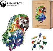 Luminero™  Houten Papegaai Jigsaw Puzzel - A5 Formaat Jigsaw - Unieke 3D Puzzels - Huisdecoratie - Wooden Puzzle - Volwassenen & Kinderen - Incl. Houten Doos