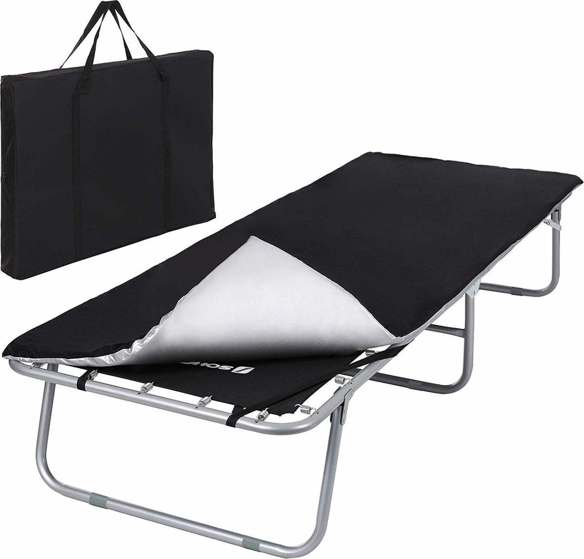 Opvouwbaar Kampeerbed - Inclusief Dunne Matras - Zwart - 200x74x39cm