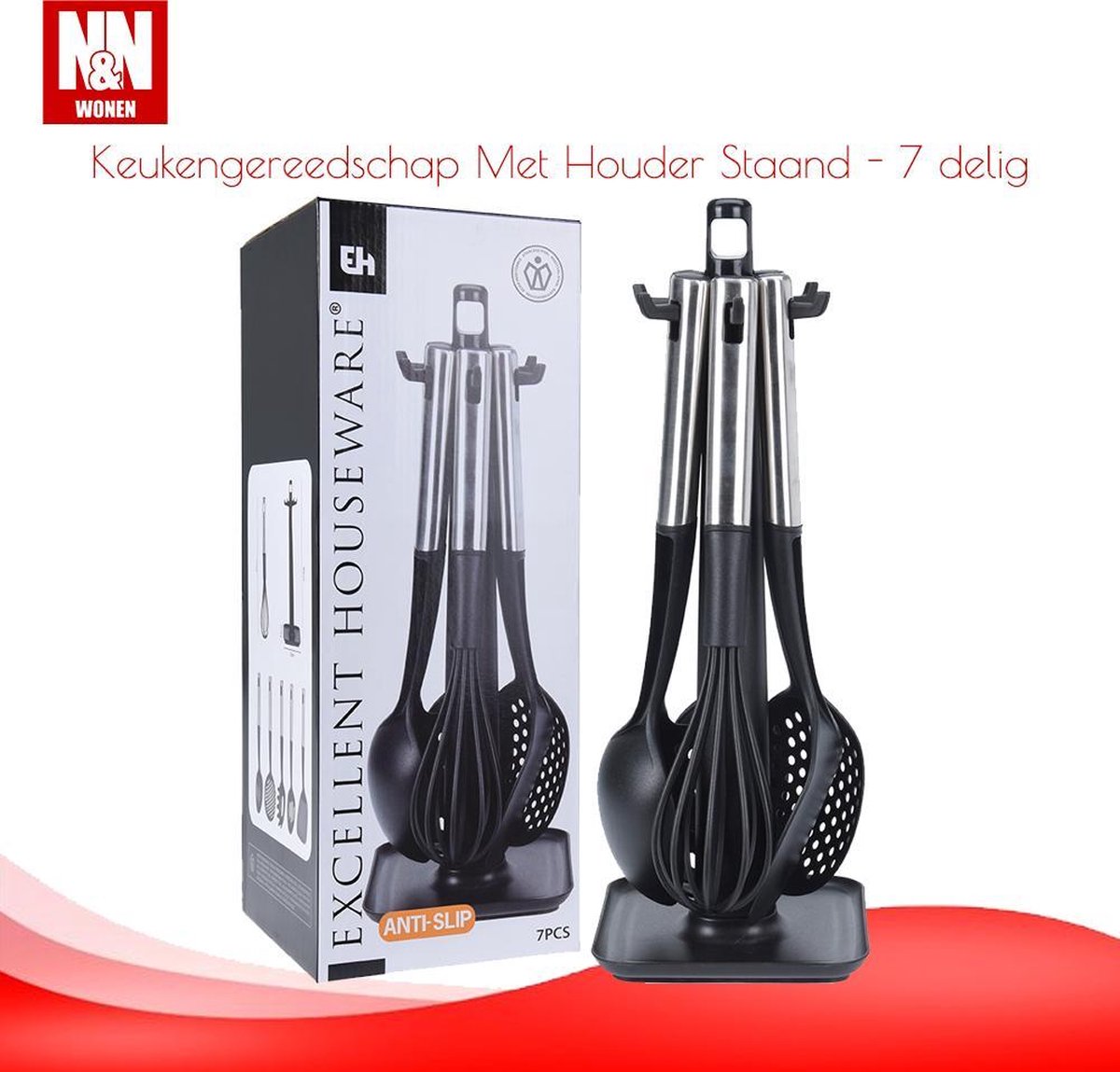 N&N Wonen Keukengereedschap Anti Slip Met Houder Staand - 7 delig
