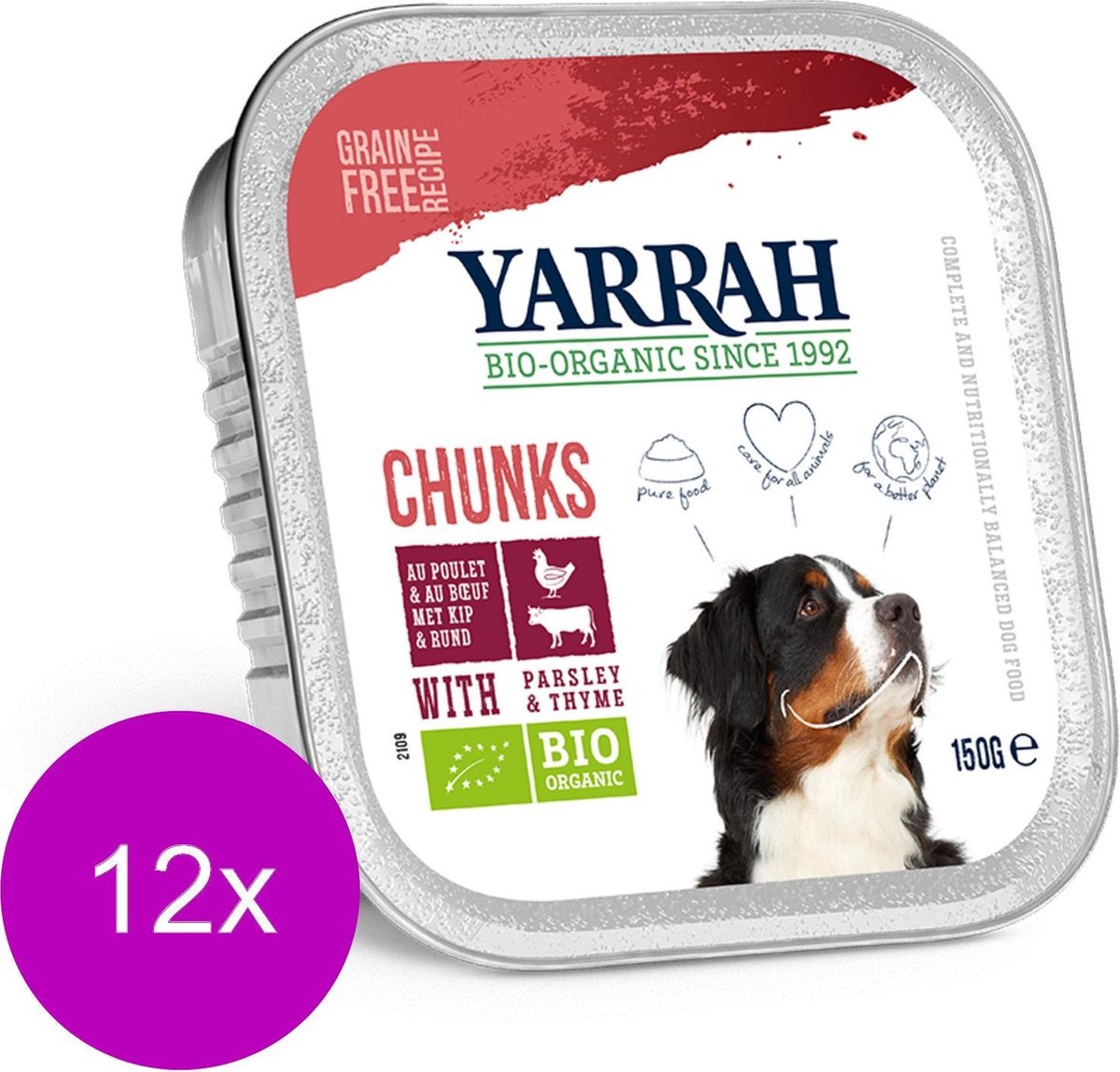 Yarrah Bio Alu Brokjes In Saus Graanvrij - Kip & Rund - Hondenvoer - 12 x 150 g