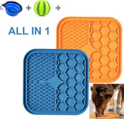 BOTC Lickimat 3 IN 1 - Lickmat + Draagbare Container + Rubber Massagebal Voor Tanden - Blauw /Geel