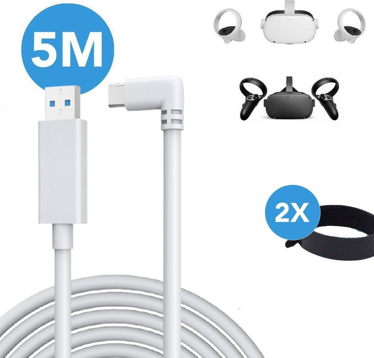 Oculus Quest 2 Link kabel - 5 meter - USB 3.0 naar USB C - Voor Quest en Quest 2 VR bril - Wit