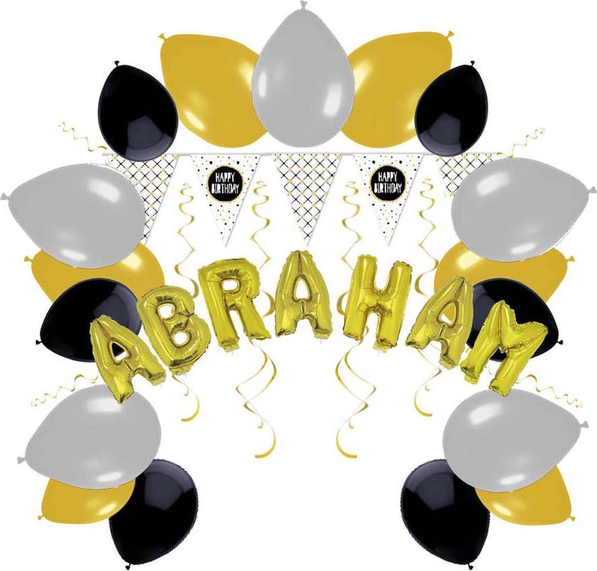e-Carnavalskleding.nl Feestversiering pakket Abraham 50 jaar | Versiering Abraham 50 jaar feest | Abraham 50e verjaardag feestversiering | Leuk pakket Abraham goud/zwart met feestartikelen voor de Abraham Small