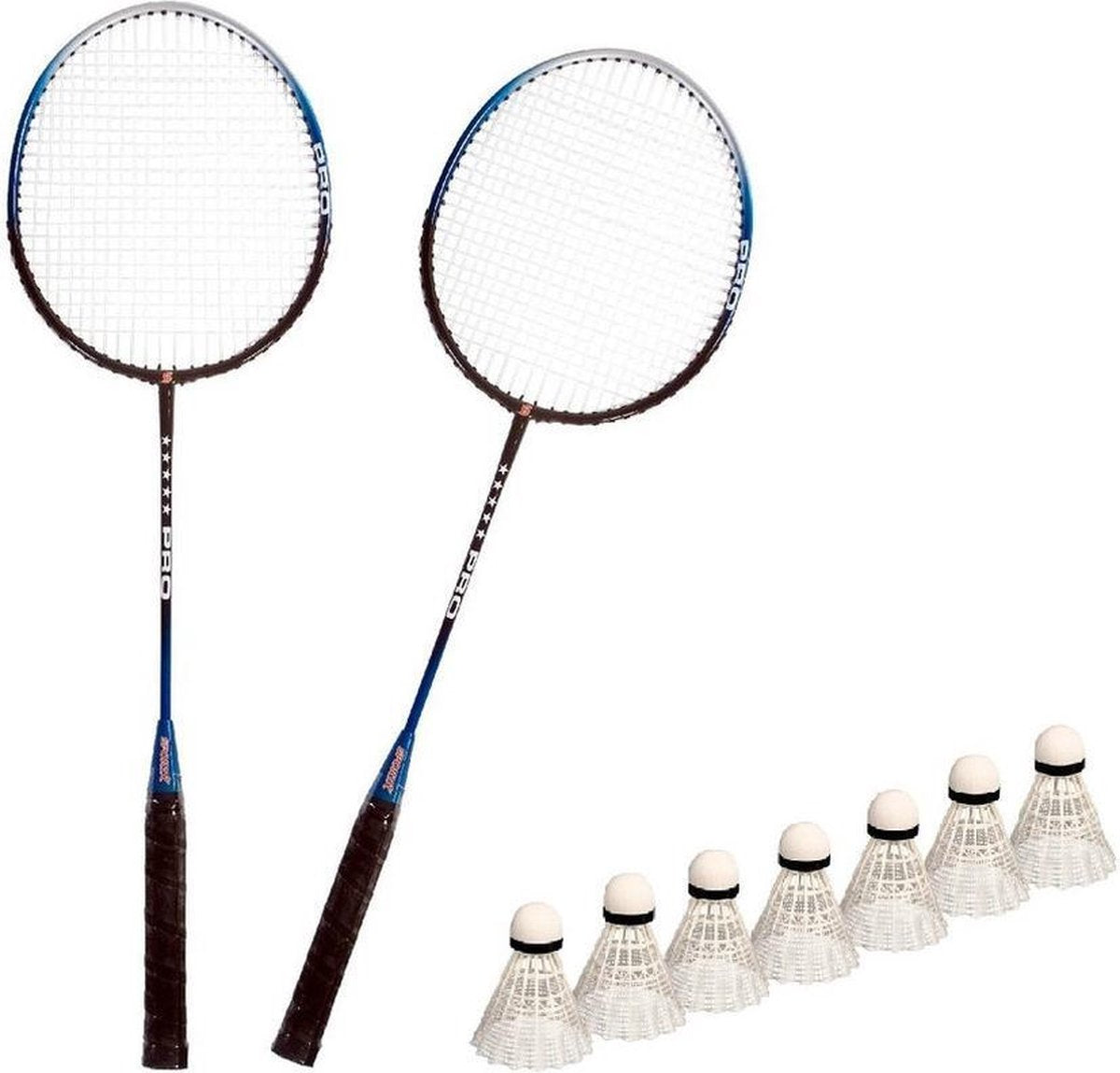 Badminton set zilver/blauw met 7x shuttles en opbergtas