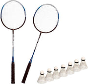 Badminton set zilver/blauw met 7x shuttles en opbergtas