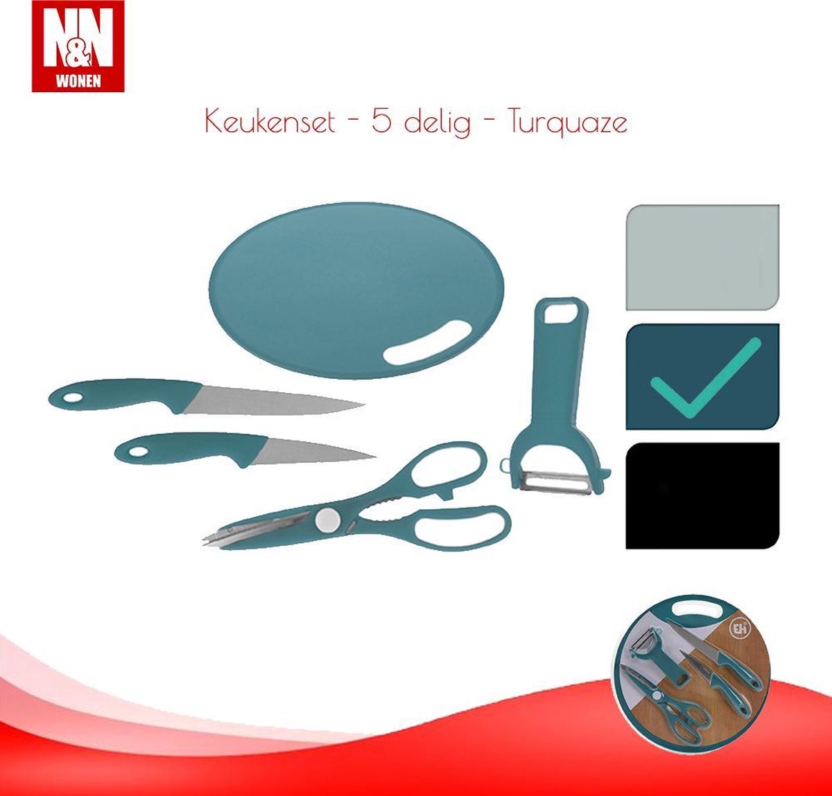 N&N Wonen Keukenset - 5 delig - Turquaze