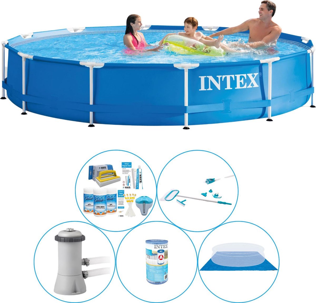 Intex Metal Frame Rond 366x76 cm - 6-delig - Zwembad Met Accessoires
